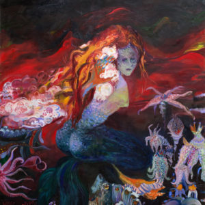 Ocean Girl, is part of a searies of mermaid paintings. they explore the role of the women in fairytales, often as helpless creatures who need saving